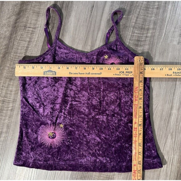 VTG Xhilaration Womens Purple Velvet V Neck Tank Top Small Y2K Fairy Embroidered - Picture 5 of 7